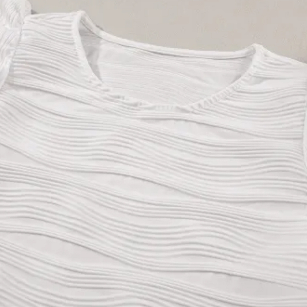 White Wavy Textured Ruffle Sleeve Top! - Picture 5 of 5